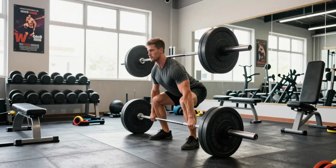 Anabolikashop: Professioneller Bodybuilder beim Deadlift im Fitnessstudio mit inspirierender Atmosphäre.