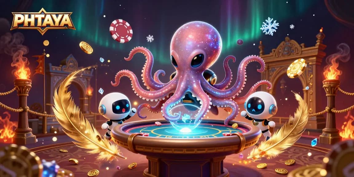 PHTAYA's thrilling alien octopus poker scene with dynamic casino elements and vibrant colors.