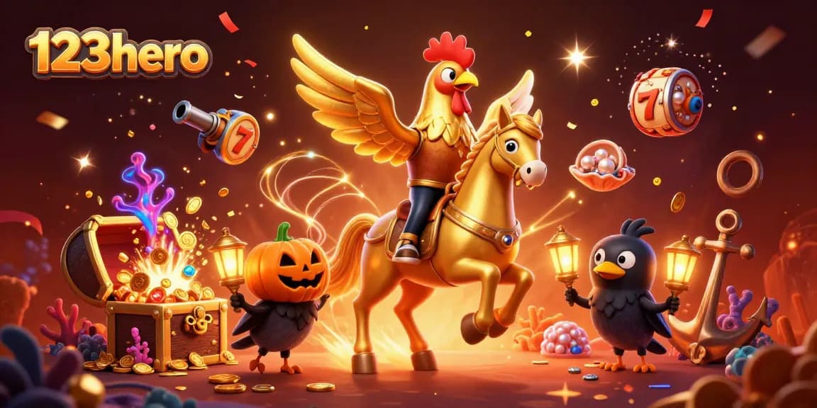 Experience the thrill of 123hero gaming with vibrant 3D casino illustration showcasing winning elements.