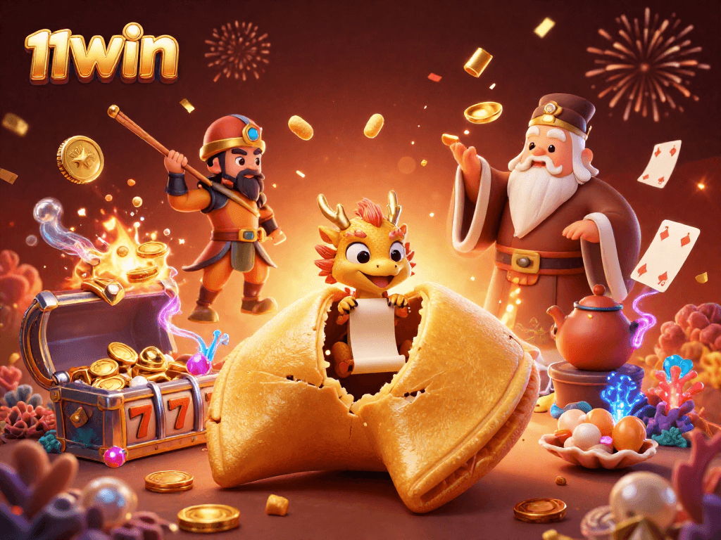 Engage in exciting gaming with 11WIN's immersive casino atmosphere featuring vibrant slot reels.