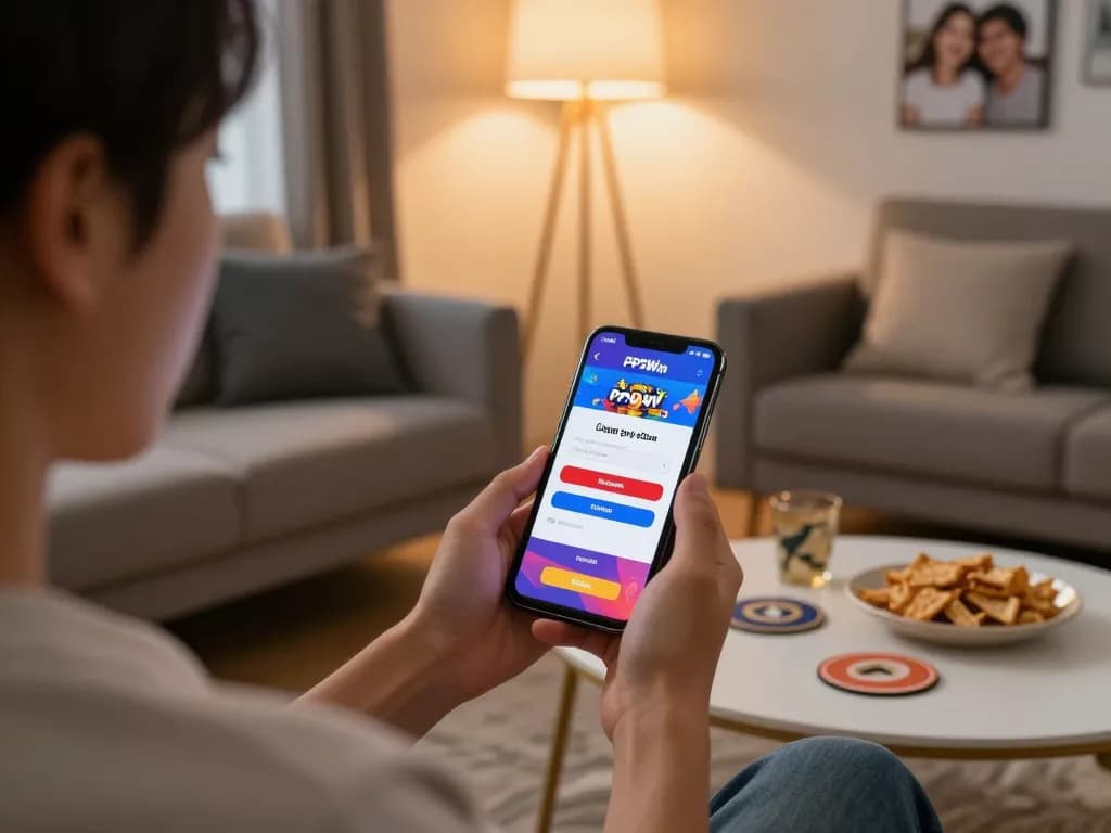 Engaging with the PP9Win Login process on a mobile app while enjoying a cozy evening at home.