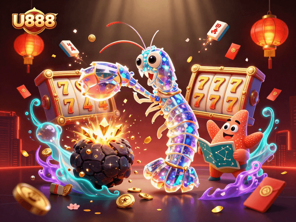U888 sparks excitement with a galactic samurai and slot reels in a dazzling casino scene