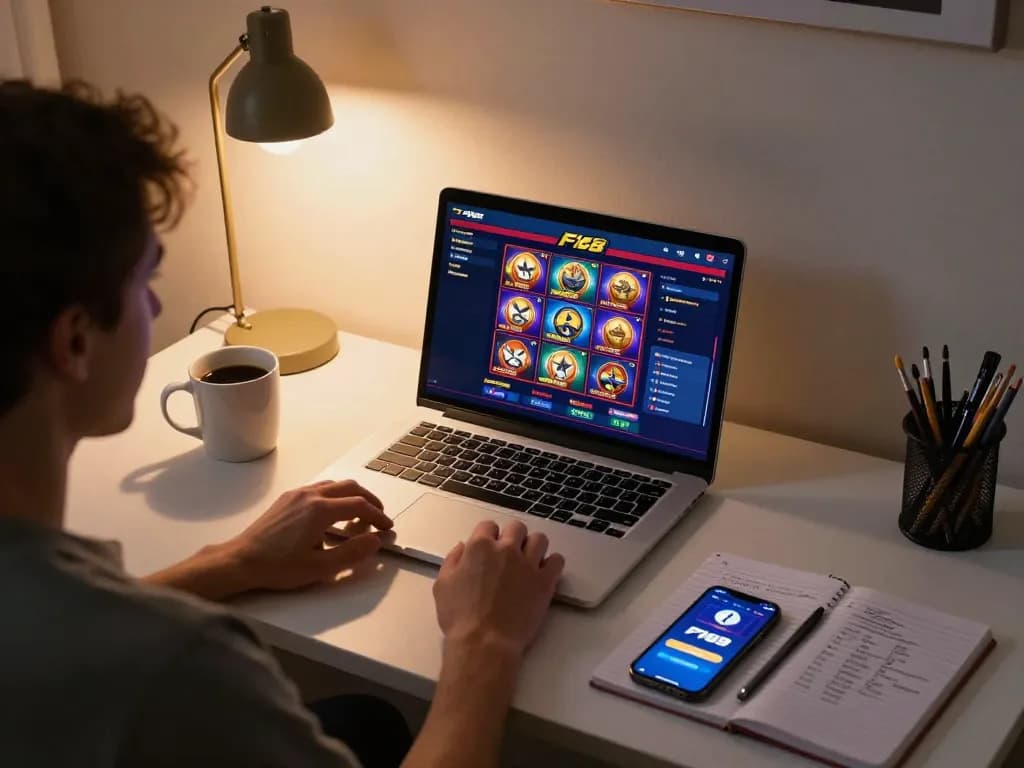 Engaging online gaming scene with F168 casino on laptop showcasing lively slots and strategies.