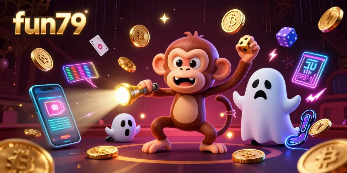 fun79 showcases a dynamic casino scene with haunting characters and glowing crypto elements