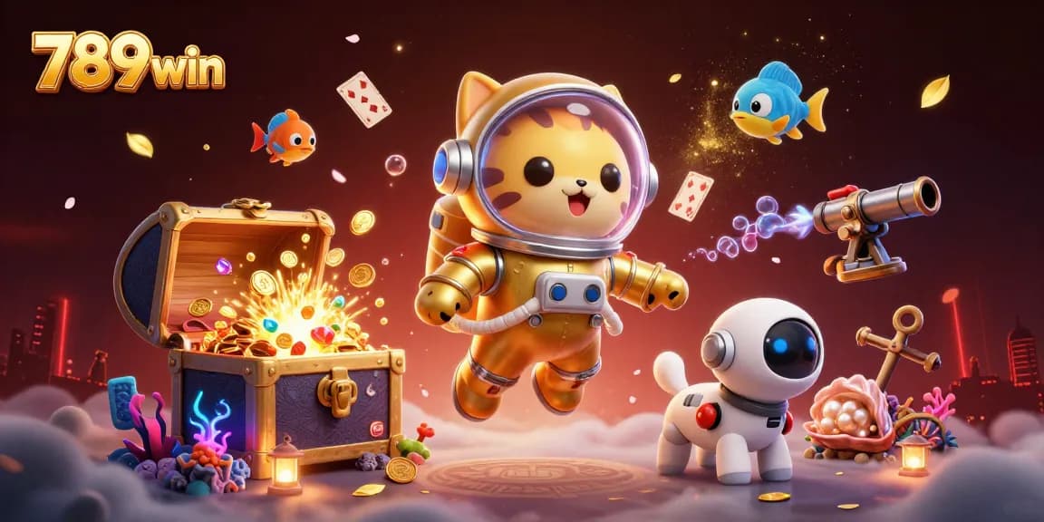 Experience the thrill of 789win with dynamic casino elements amidst cosmic adventure and treasures.