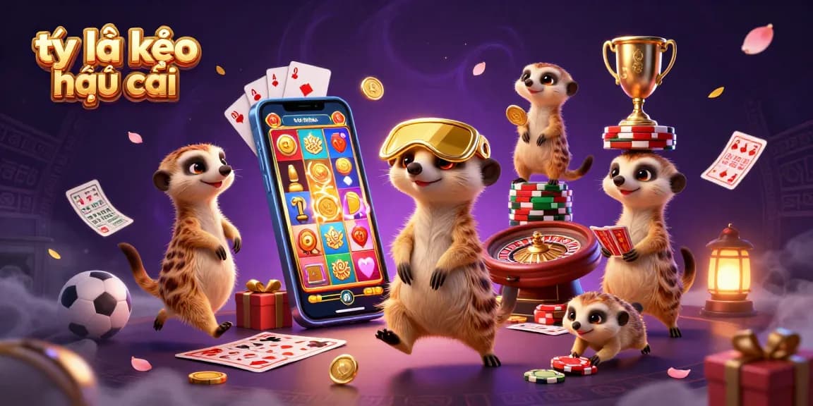 Experience dynamic sports betting action with tỷ lệ kèo nhà cái in a vibrant casino scene filled with meerkats.