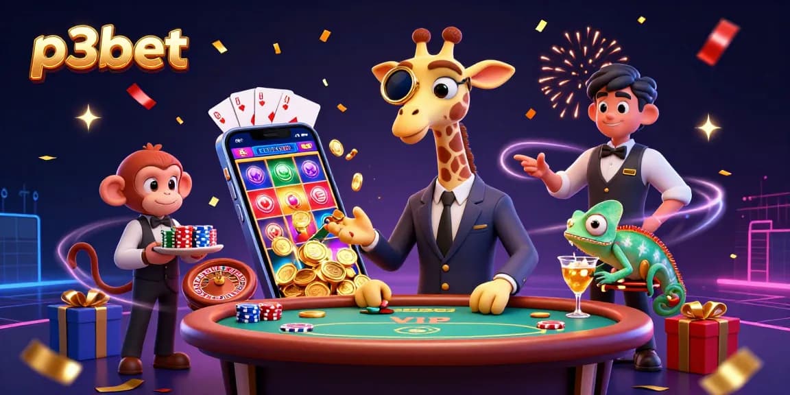 Experience thrilling wins at p3bet with a glamorous 3D casino scene featuring vibrant game elements.