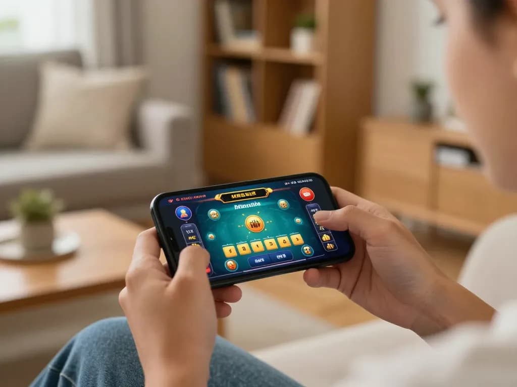 Engaging in online casino gaming on smartphone at home through https://ok365.br.com, showcasing vibrant game interface