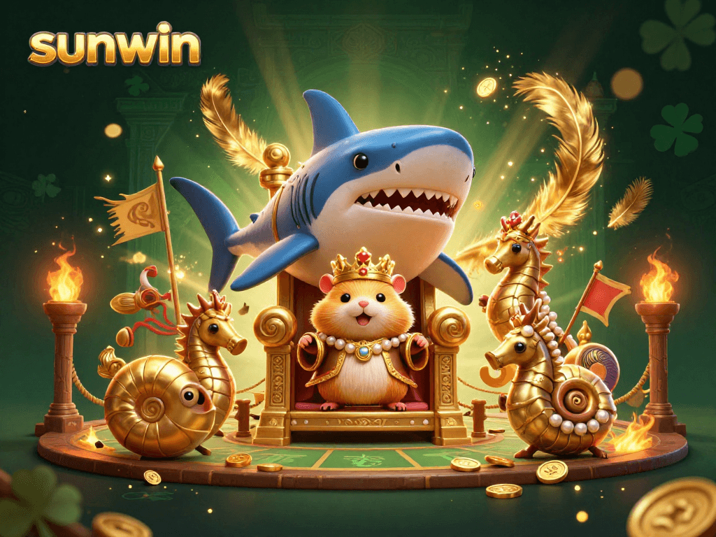 Engage in thrilling action with sunwin, a vibrant casino scene featuring golden hamster king and treasure.