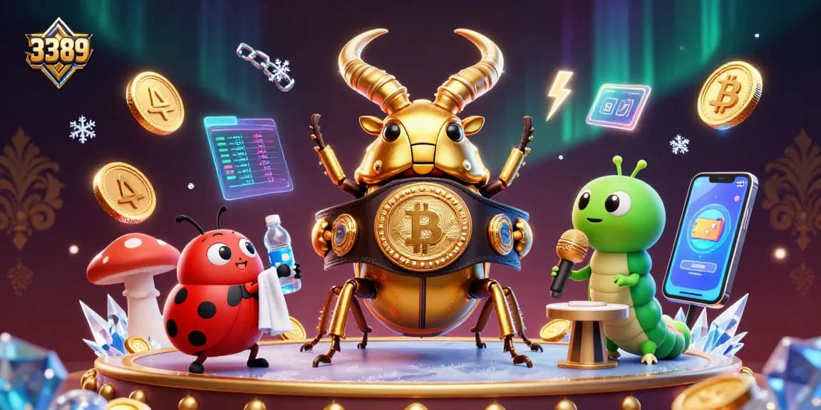 Engage in thrilling gameplay at 3389, featuring a vibrant boxing scene amidst crypto elements and casino motifs.
