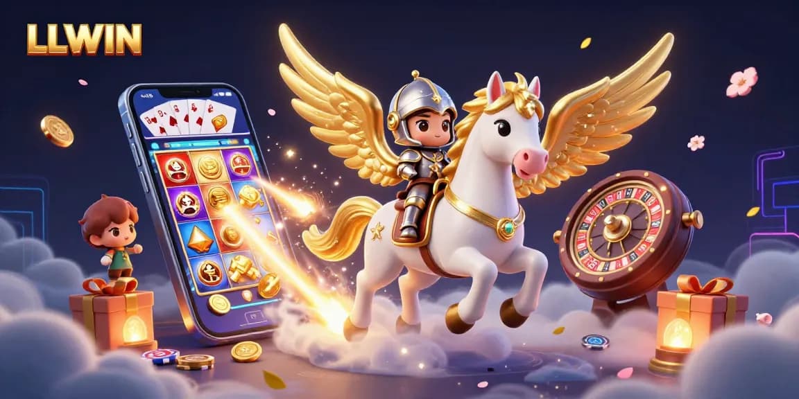LLWIN offers thrilling gaming adventures with a magical horse amidst vibrant casino elements.
