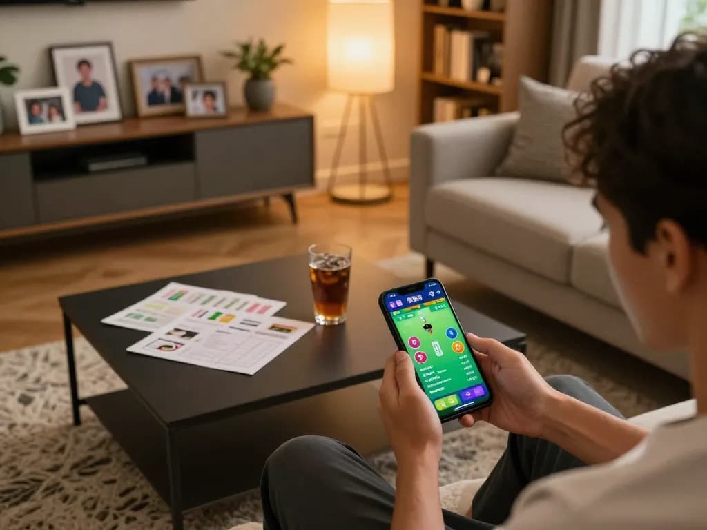 Crickex user engaging in mobile cricket betting with live odds displayed on smartphone in a cozy home setting