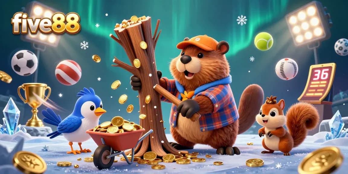 Engage in winning strategies at five88 with a vibrant casino-themed illustration featuring lively characters and dynamic elements.
