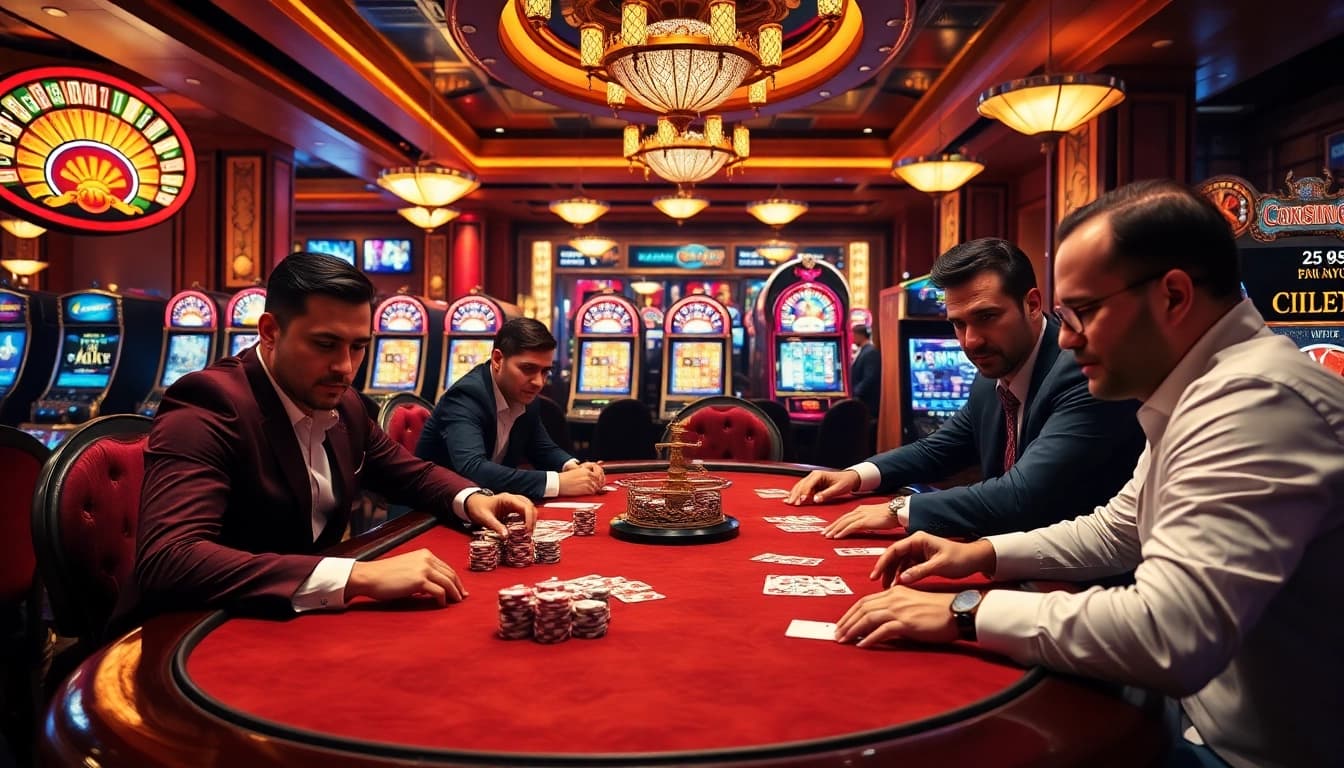 Experience high-stakes poker excitement at https://kuwinzhz.com/ with vibrant casino lights and professional players.