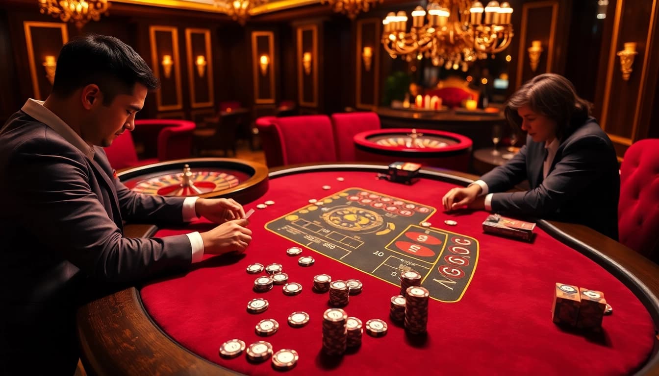Engaging gamblers at SV388 poker table with vibrant atmosphere and excitement.