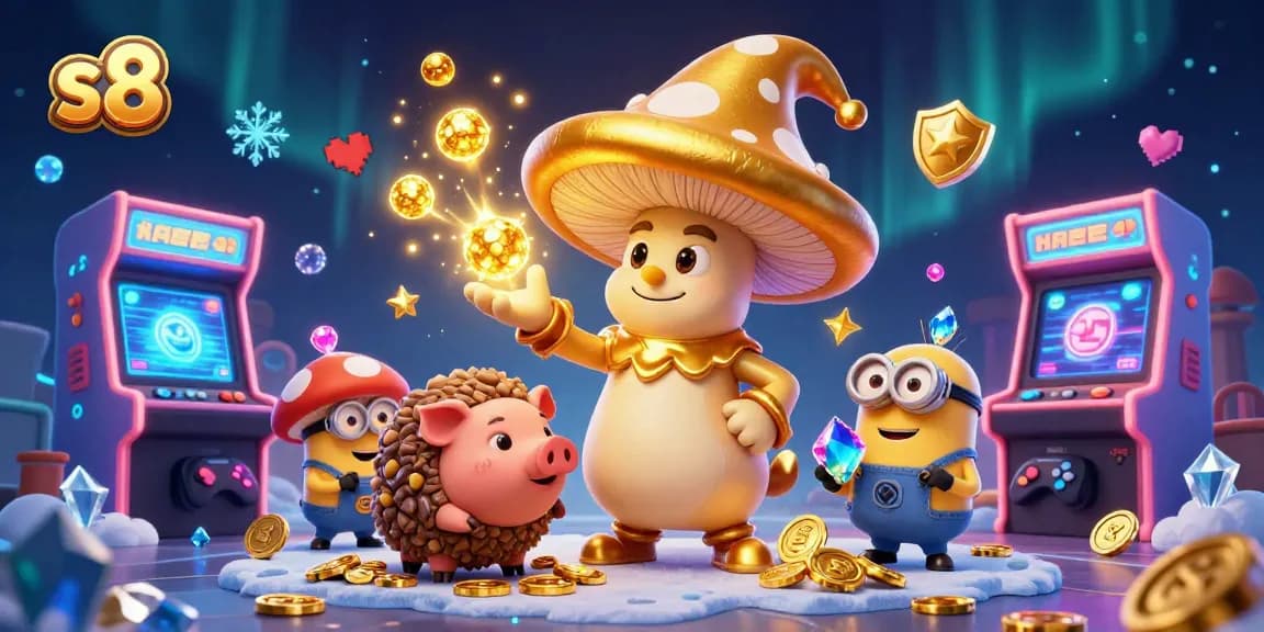 S8 offers exciting gameplay featuring dynamic characters and casino elements in a vibrant 3D scene.