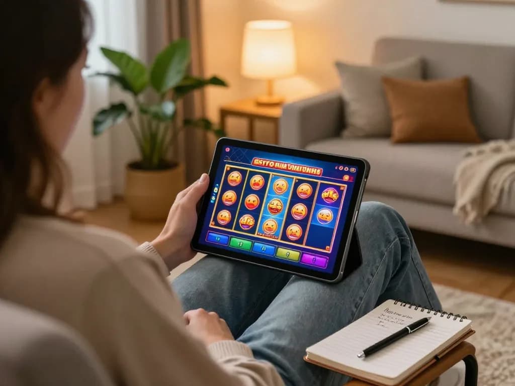 Engaging in fun 88 online casino games on a tablet in a cozy home setting