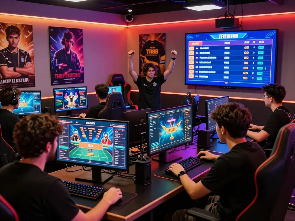 TR88 online gaming excitement with players celebrating wins in a dynamic betting atmosphere
