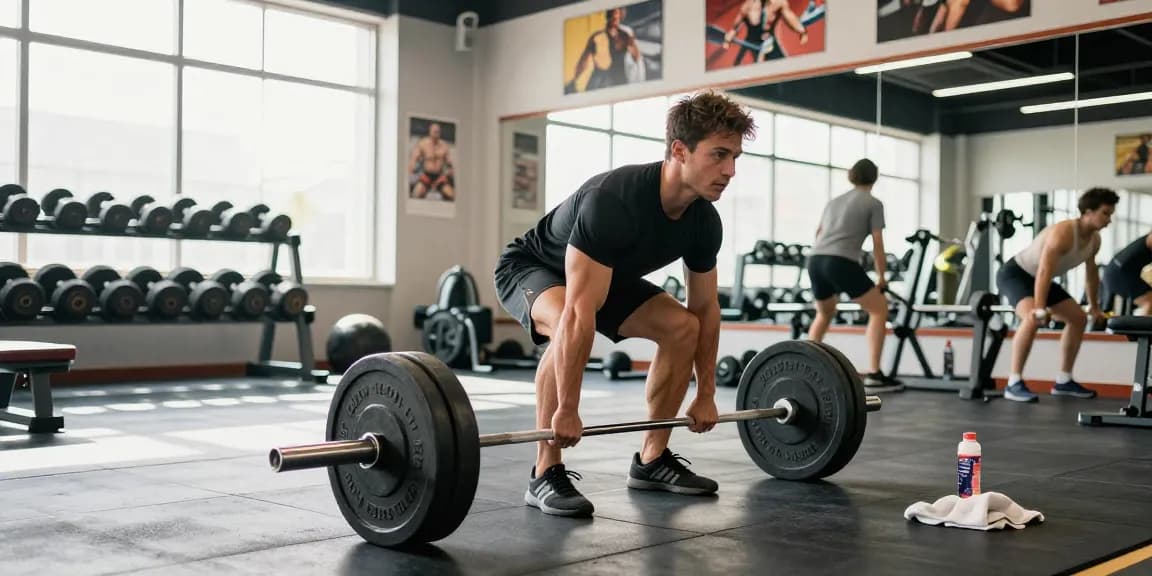 Kraftsportler hebt Gewichte im Fitnessstudio und zeigt Krafttraining aus dem Anabolika Shop Deutschland.