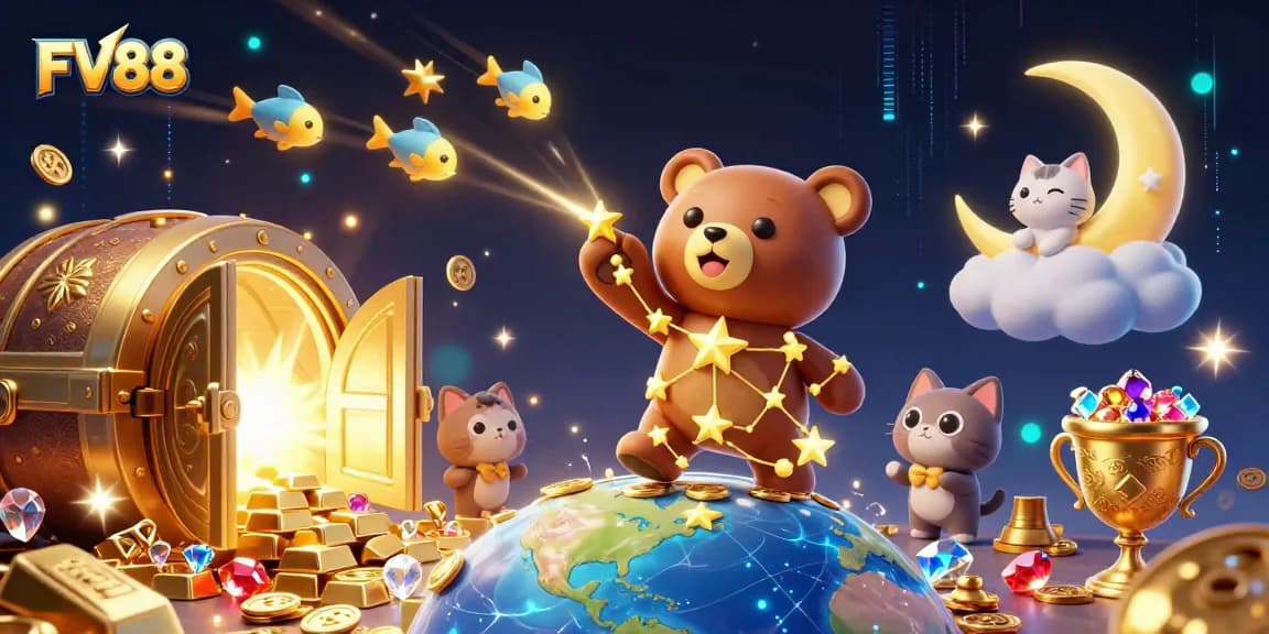 Join the adventure at FV88 and scoop up vast rewards in this vibrant casino illustration.