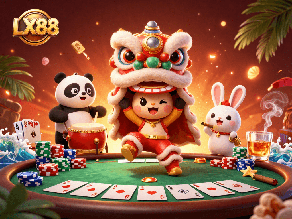 Engage in excitement at LX88 with vibrant 3D illustration showcasing gambling action and celebration.