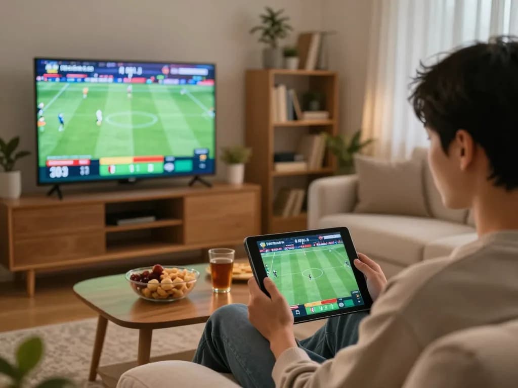 Engaging sports betting scene showcasing ty le keo nha cai in a cozy home environment.