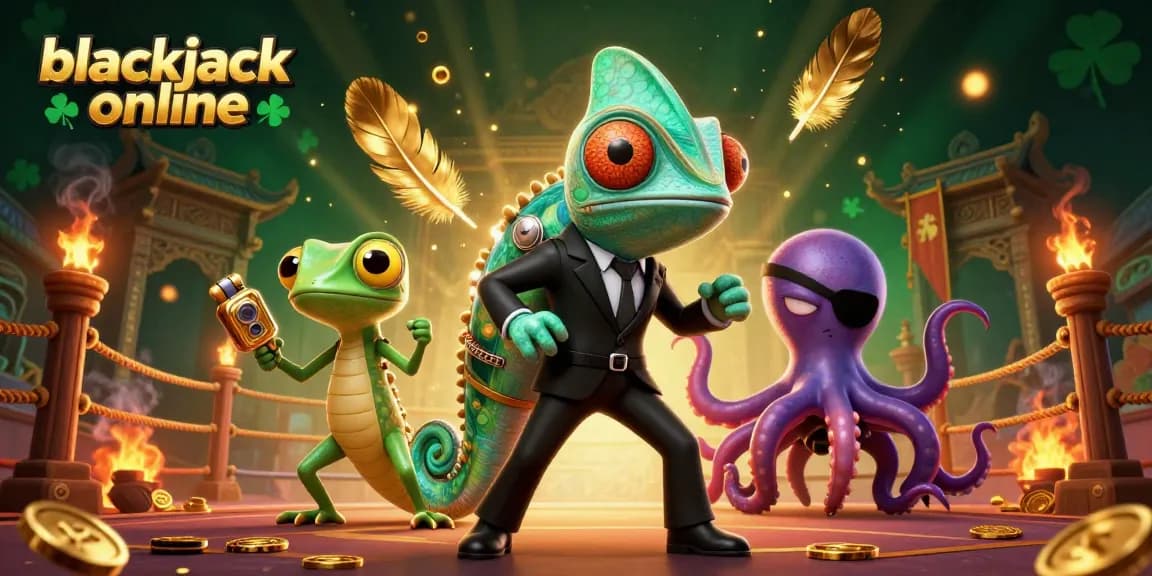 Experience thrilling blackjack online with a secret agent chameleon, tech-savvy gecko, and a villainous octopus.