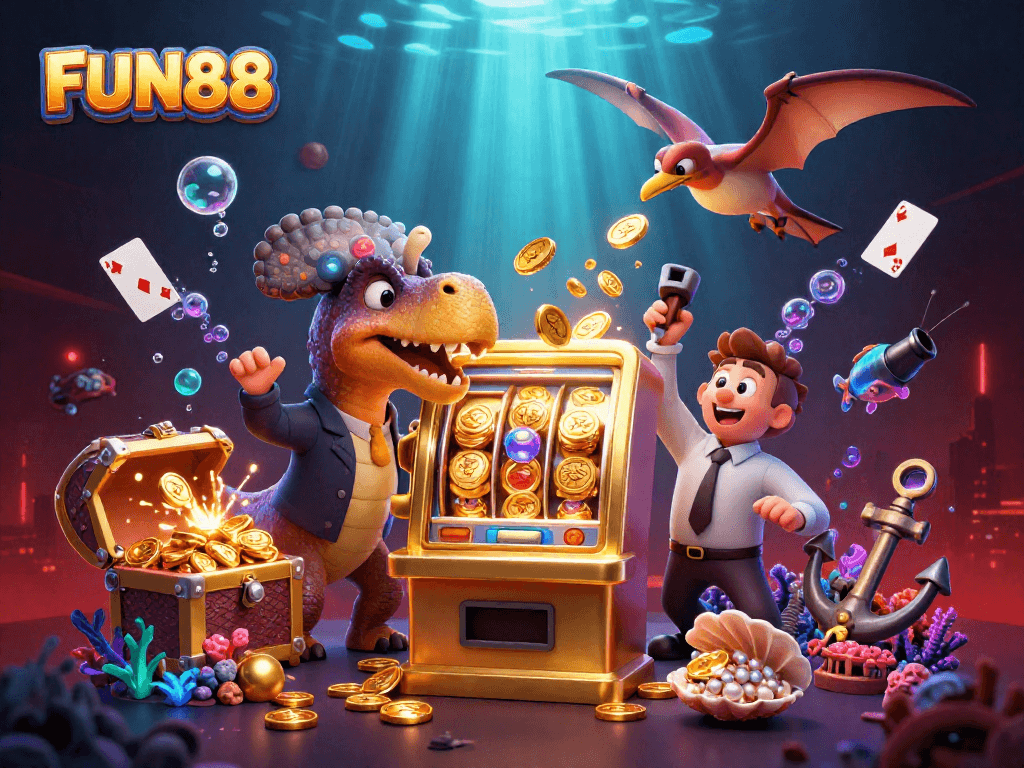 Engage with FUN88's thrilling casino adventures featuring dynamic dinosaur casino scenes