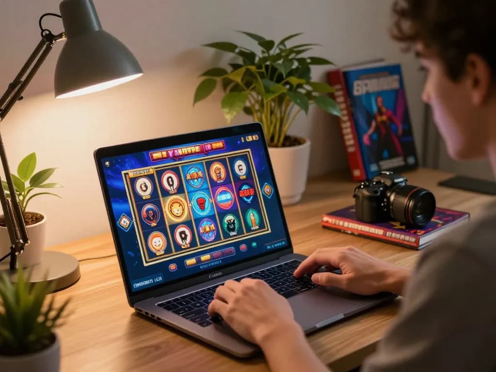Engaging in online slot gacor situs luar negeri games at a cozy home office.