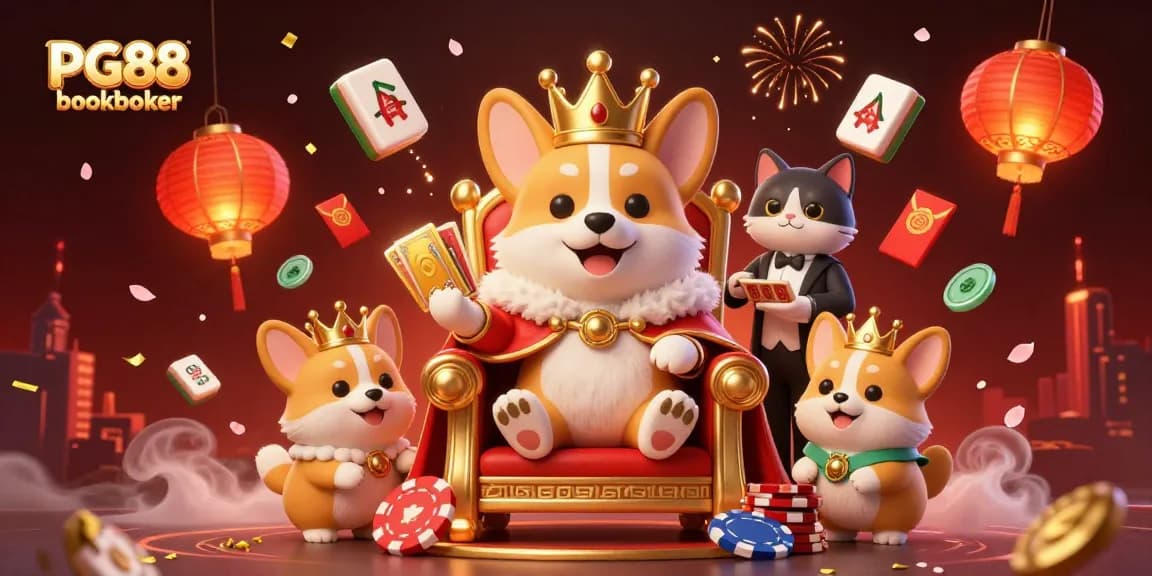 Join the excitement at PG88 bookmaker with a royal corgi character in a fun poker-themed scene.