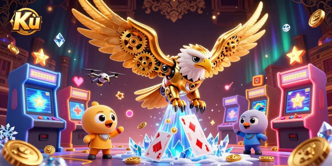 Engage in thrilling gameplay at Ku with a dynamic cybernetic eagle soaring through casino elements.