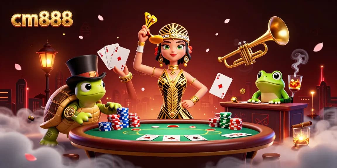 Win big at cm888 with vibrant gaming characters and casino elements in a lively scene.