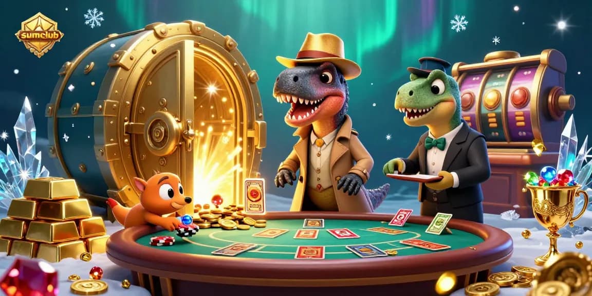 Experience exciting gaming action with vibrant characters at sumclub's lavish casino tables.