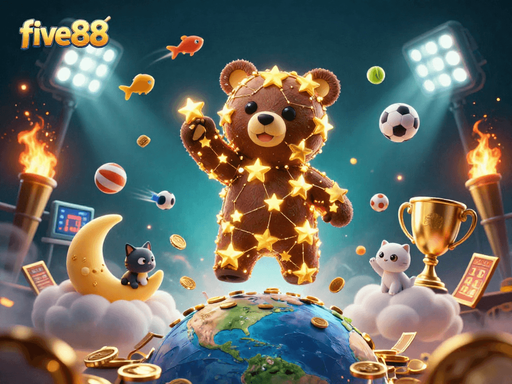 Bet on five88 and enjoy thrilling casino experiences with dynamic illustrations of sports betting elements.