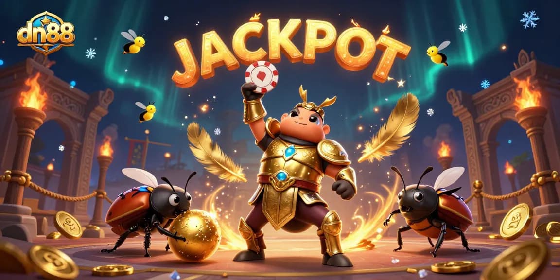 Experience the excitement of dn88 with dynamic jackpots and thrilling games in an illustrated scene.