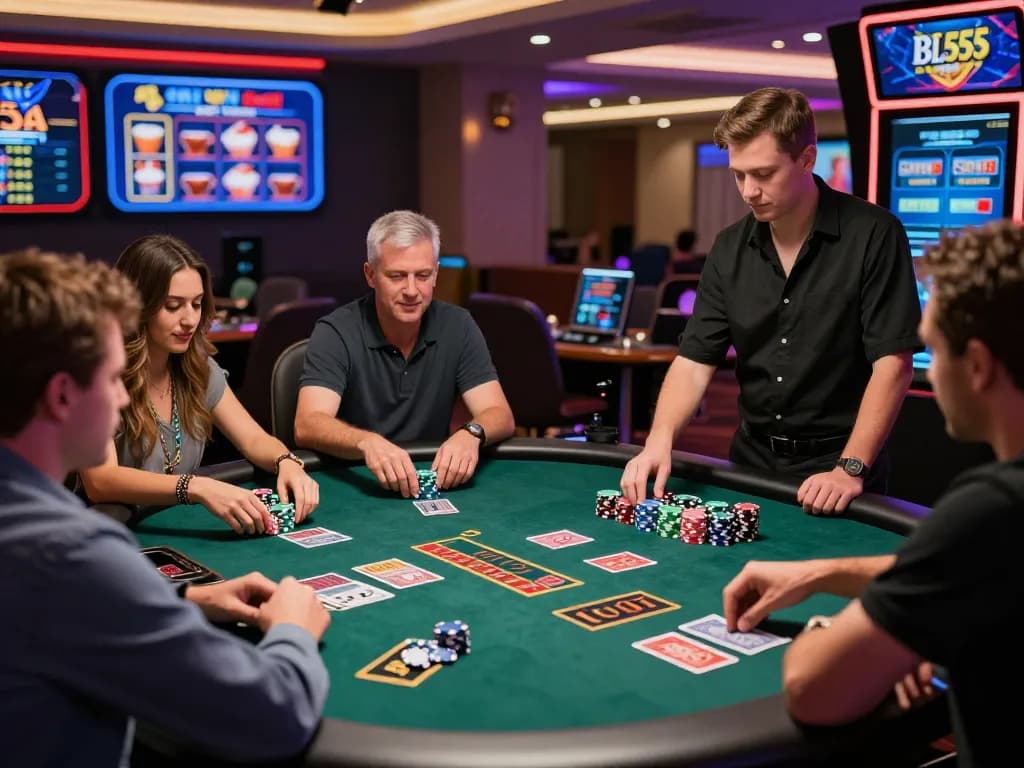 Players enjoying a thrilling game of blackjack at BL555’s lively online casino.