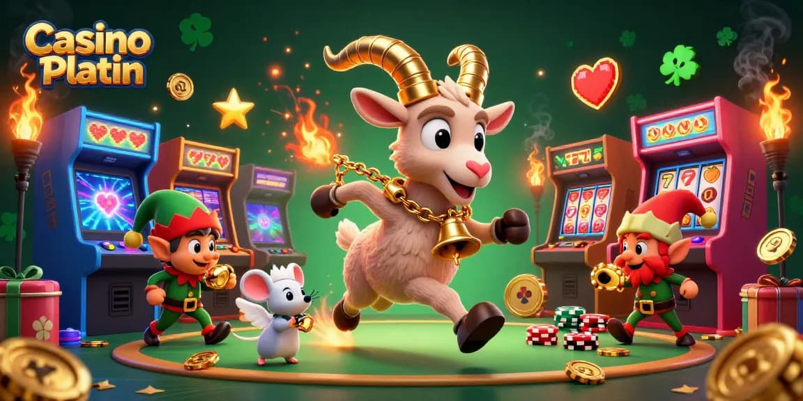 Experience Casino Platin with exciting characters and gaming elements in a festive casino scene.