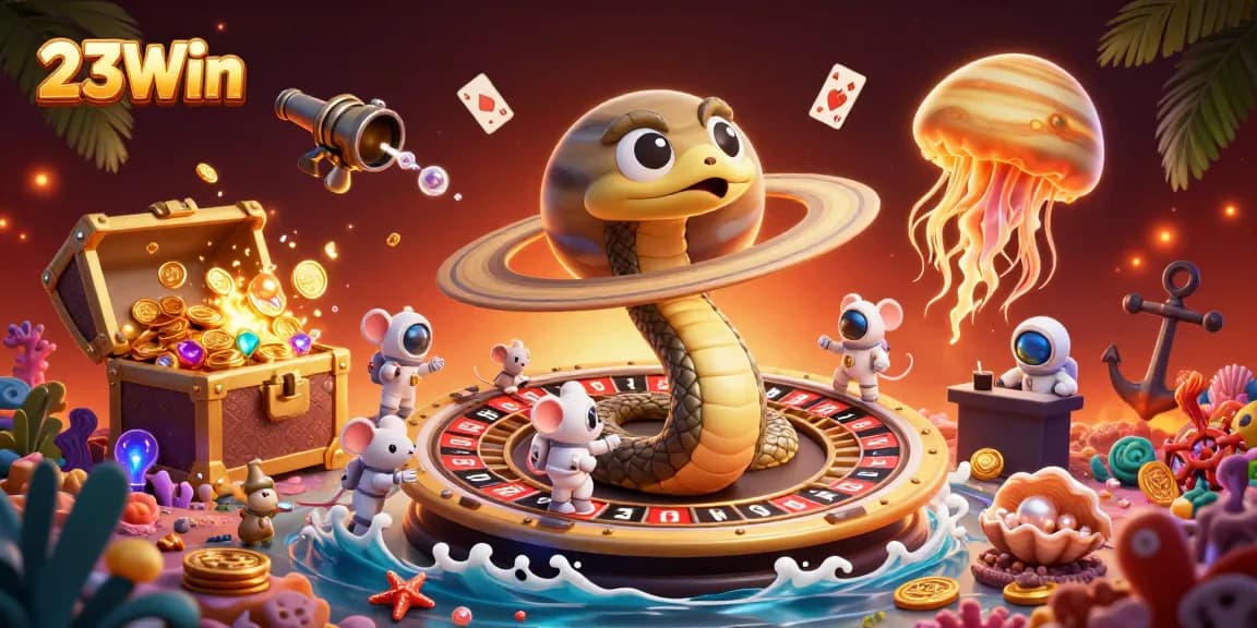 Watch tiny astronaut mice place bets at the dynamic roulette rings of 23Win in this cosmic casino illustration.