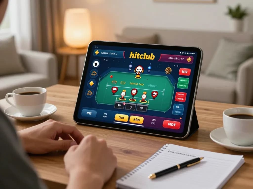 Engaging gameplay on hitclub platform from a cozy home setting, enjoying online casino experience.