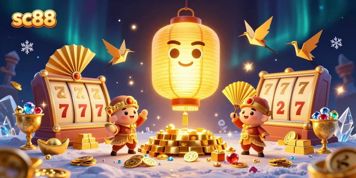 Engage with sc88's vibrant 3D casino scene featuring golden treasures and jubilant characters.