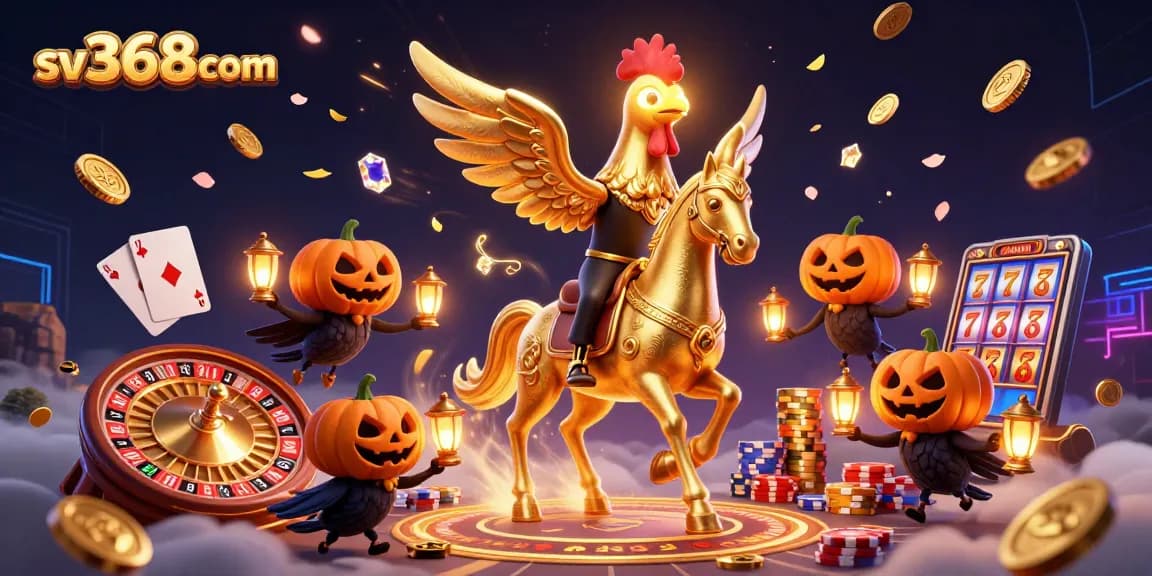 Experience the thrill of sv368com casino with a golden rooster and spectral horse.