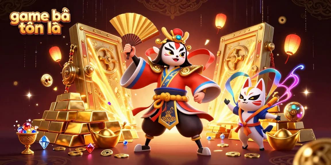 Win with game bài tiến lên in vibrant casino art featuring dynamic characters and gold treasures.