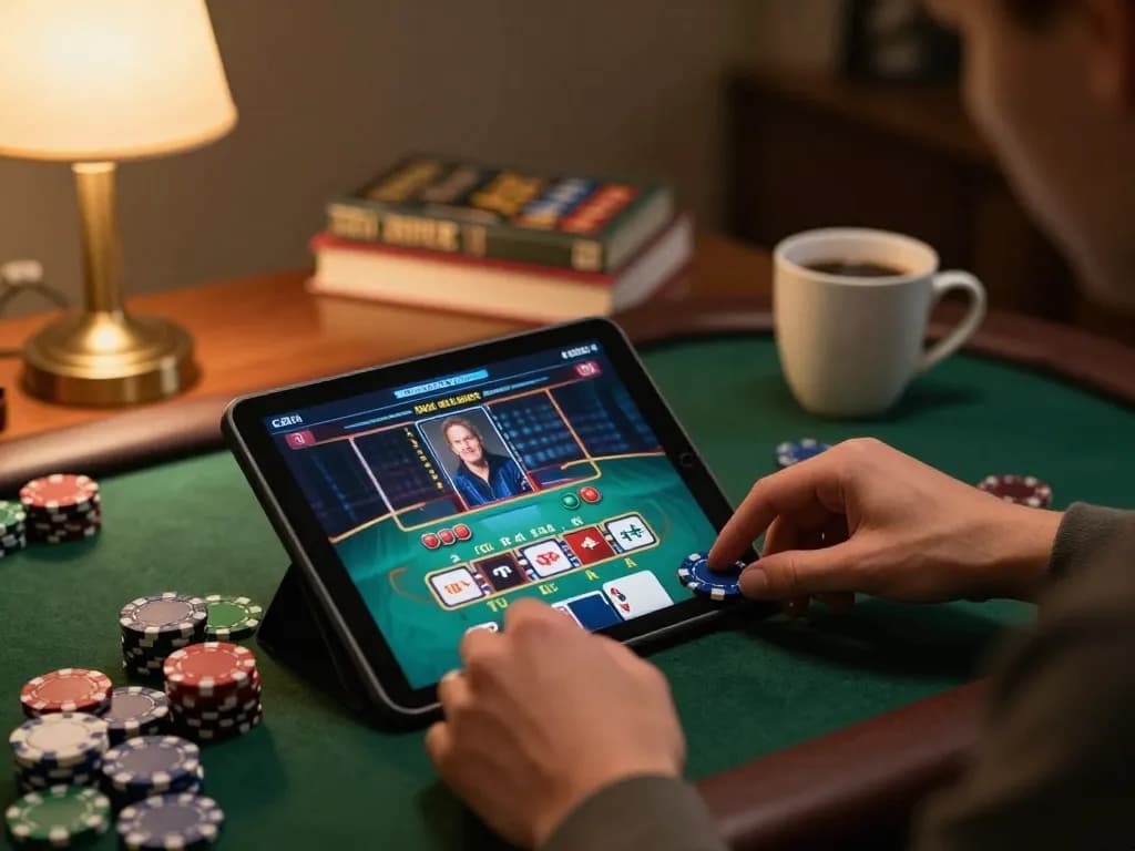 Engaging gameplay at home with NK88 link showcased on tablet for a winning strategy in online gambling.