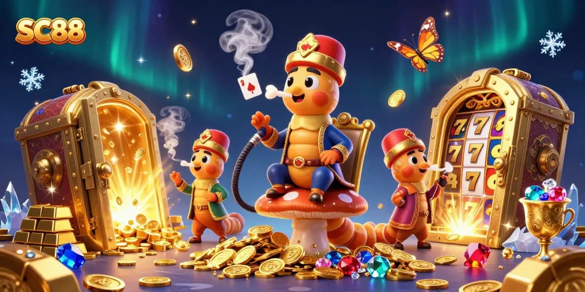 Engage in thrilling action with SC88 featuring a vibrant casino scene including slot elements and luxurious treasures.