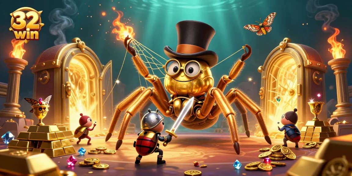 Experience exciting gambling adventures with 32 win in a magical casino-themed illustration showcasing vibrant elements.