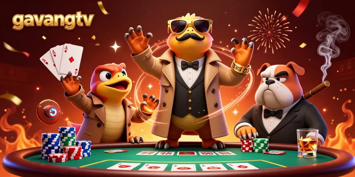 Engage with exciting poker action at gavangtv featuring cartoon raptors in a trench coat.