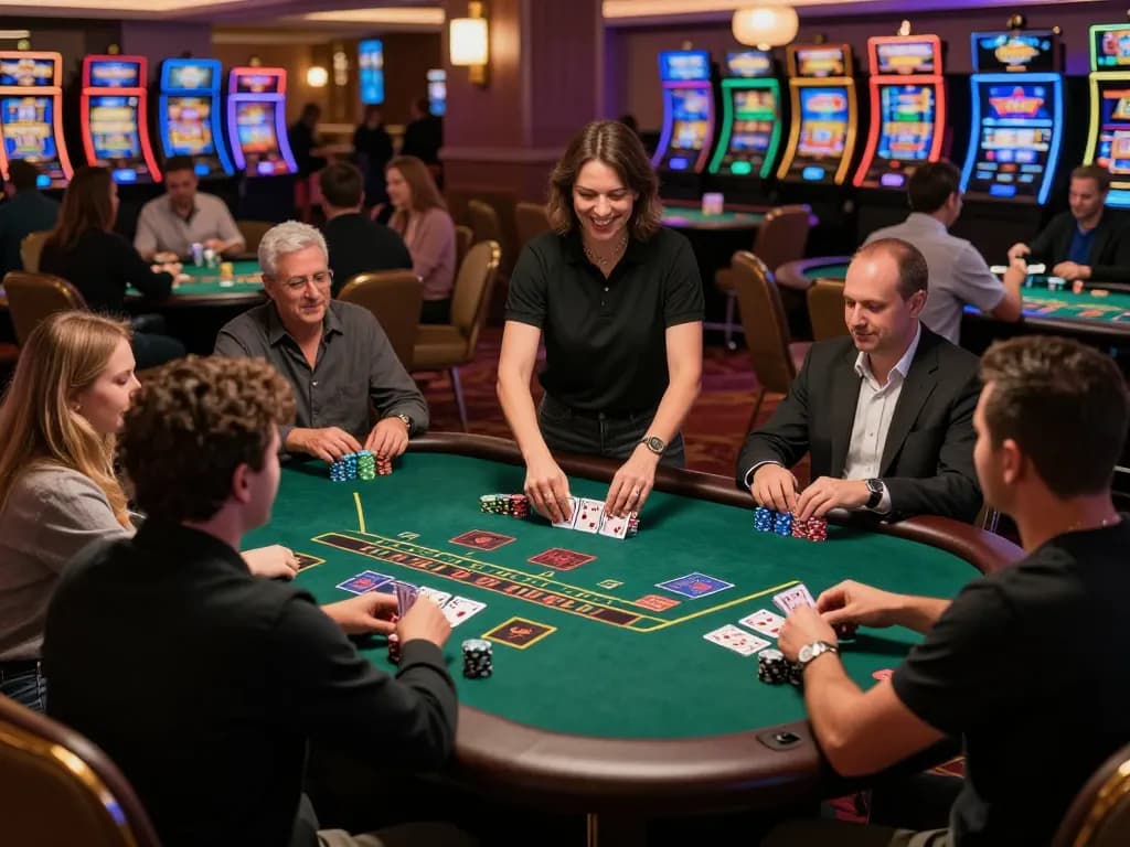 Players enjoying engaged gameplay at a live blackjack table at 888new casino, showcasing dealer actions and chips