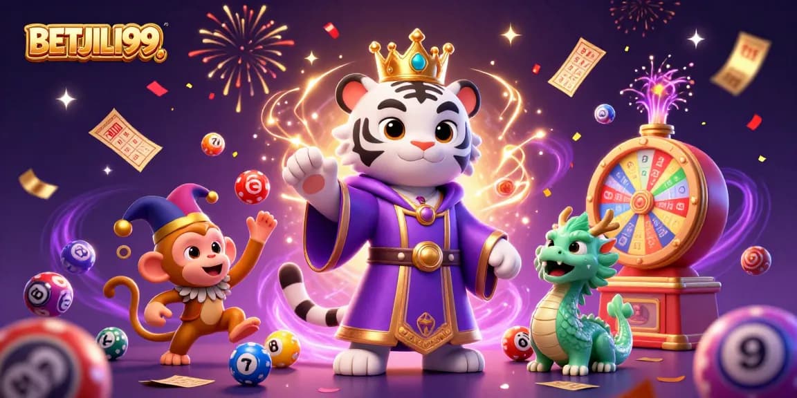 Engage with BETJILI99 through an exciting scene of casino characters and vibrant game elements.