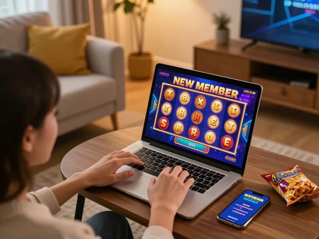 Enjoying slot bonus new member offers while playing exciting online slots at home.