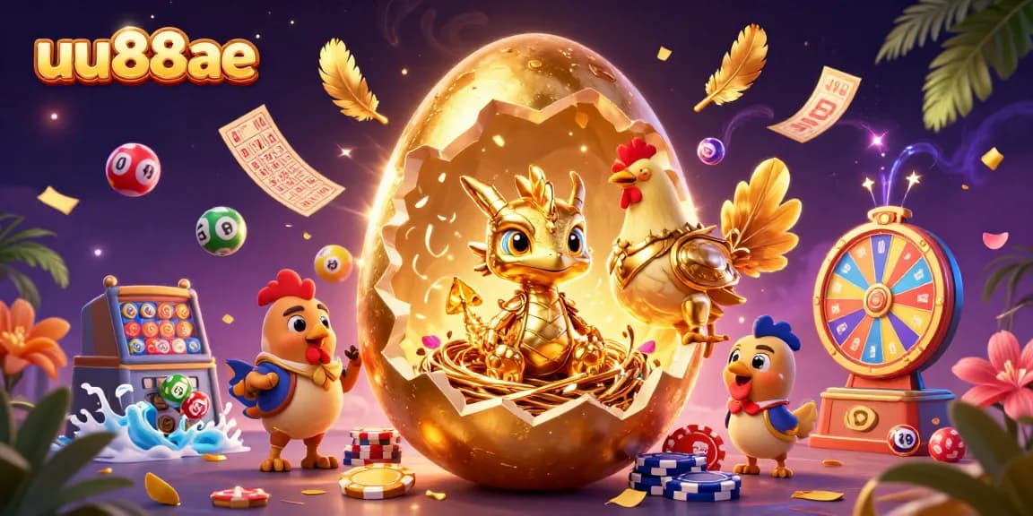 Experience thrilling fun with uu88ae's vibrant 3D golden dragon-themed casino illustration.